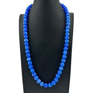 Vintage Blue Lucite Mid Century Modern Retro Beaded 24" Fashion Necklace